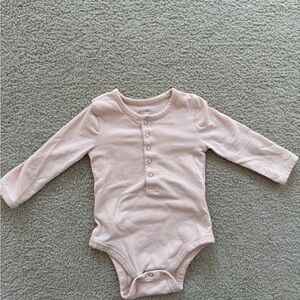 Pehr Organic Cotton Baby Bodysuit Blush Pink Long Sleeve Henley 0-3 Months